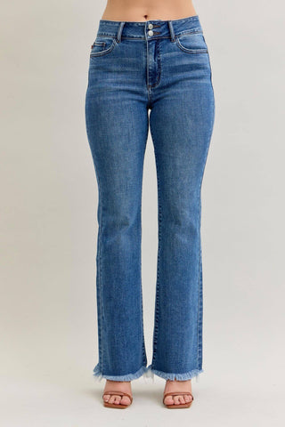 Judy Blue High Waist Double Button Fray Hem Bootcut Denim Jeans 82686