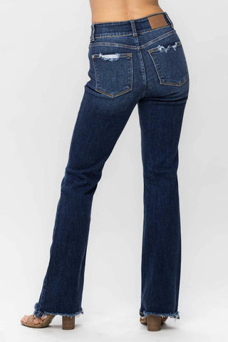 Judy Blue High Waist Double Button Frayed Hem Bootcut Denim Jeans 82568