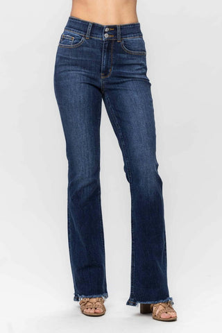 Judy Blue High Waist Double Button Frayed Hem Bootcut Denim Jeans 82568