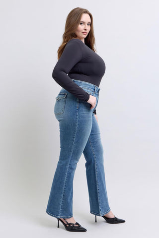 Judy Blue High Waist Double Button Tinted Flare Denim Jeans 82630