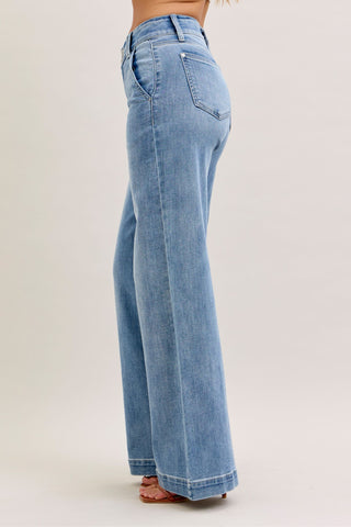 Judy Blue High Waist Double Button Trouser Wide Leg Denim Jeans 82675