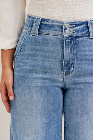 Judy Blue High Waist Double Button Trouser Wide Leg Denim Jeans 82675