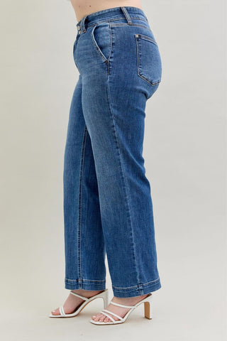 Judy Blue High Waist Double Button Wide Leg Denim Jeans 82558