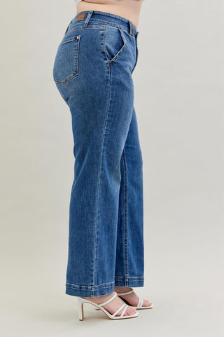 Judy Blue High Waist Double Button Wide Leg Denim Jeans 82558
