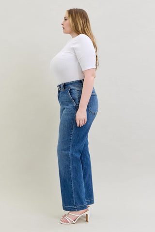 Judy Blue High Waist Double Button Wide Leg Denim Jeans 82558