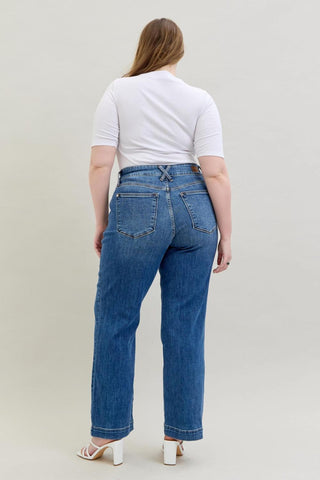 Judy Blue High Waist Double Button Wide Leg Denim Jeans 82558