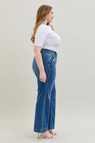 Judy Blue High Waist Double Button Wide Leg Denim Jeans 82558