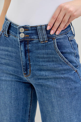 Judy Blue High Waist Double Button Wide Leg Denim Jeans 82558