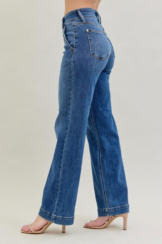 Judy Blue High Waist Double Button Wide Leg Denim Jeans 82558