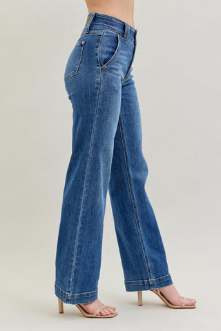 Judy Blue High Waist Double Button Wide Leg Denim Jeans 82558