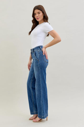 Judy Blue High Waist Double Button Wide Leg Denim Jeans 82558