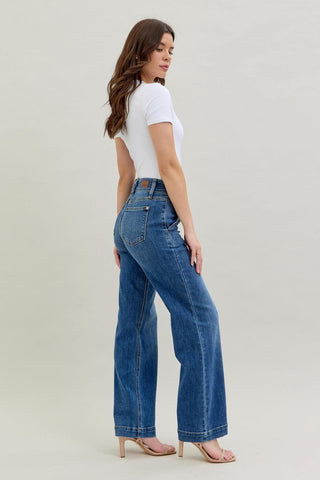 Judy Blue High Waist Double Button Wide Leg Denim Jeans 82558