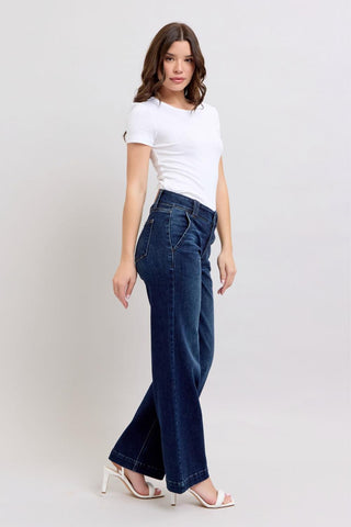 Judy Blue High Waist Double Button Wide Leg Denim Jeans 82642