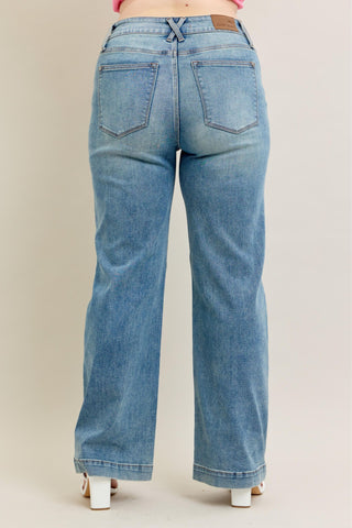 Judy Blue High Waist Double Button Wide Leg Denim Jeans 88942