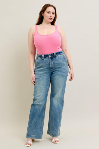 Judy Blue High Waist Double Button Wide Leg Denim Jeans 88942
