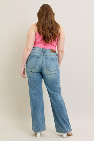 Judy Blue High Waist Double Button Wide Leg Denim Jeans 88942