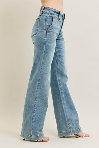 Judy Blue High Waist Double Button Wide Leg Denim Jeans 88942