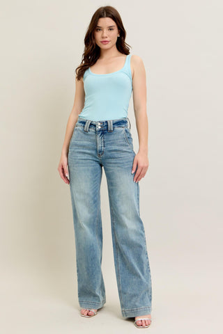 Judy Blue High Waist Double Button Wide Leg Denim Jeans 88942