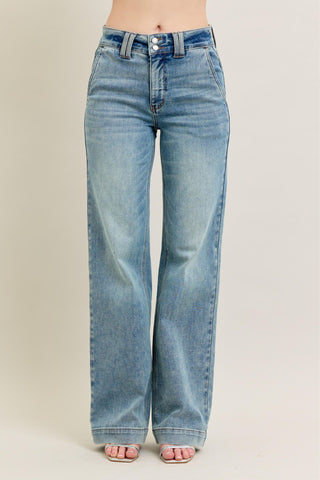 Judy Blue High Waist Double Button Wide Leg Denim Jeans 88942