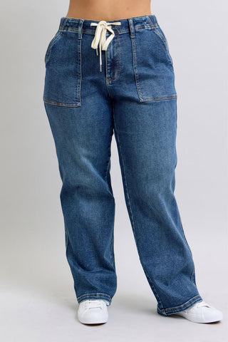 Judy Blue High Waist Drawstring Wide Leg Denim Jeans 88856