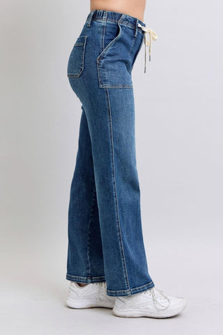 Judy Blue High Waist Drawstring Wide Leg Denim Jeans 88856