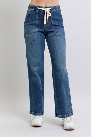 Judy Blue High Waist Drawstring Wide Leg Denim Jeans 88856