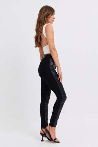 Judy Blue High Waist Faux Leather & Denim Jeans Skinny 88810