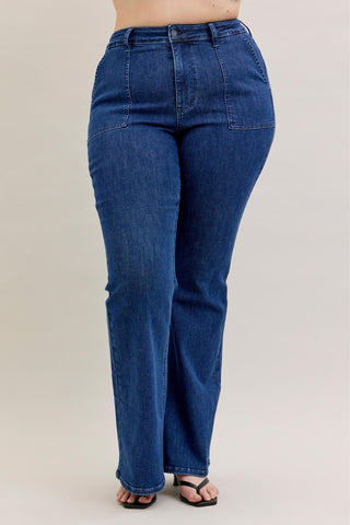 Judy Blue High Waist Front Patch & Welt Pockets Flare Denim Jeans 881025