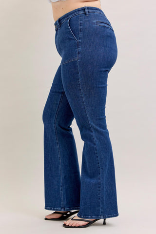 Judy Blue High Waist Front Patch & Welt Pockets Flare Denim Jeans 881025