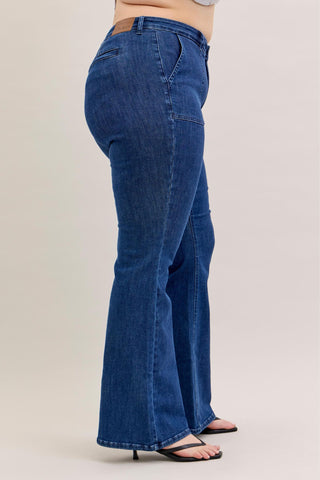 Judy Blue High Waist Front Patch & Welt Pockets Flare Denim Jeans 881025