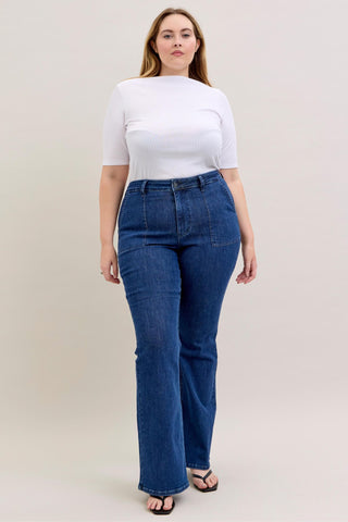 Judy Blue High Waist Front Patch & Welt Pockets Flare Denim Jeans 881025