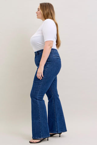 Judy Blue High Waist Front Patch & Welt Pockets Flare Denim Jeans 881025