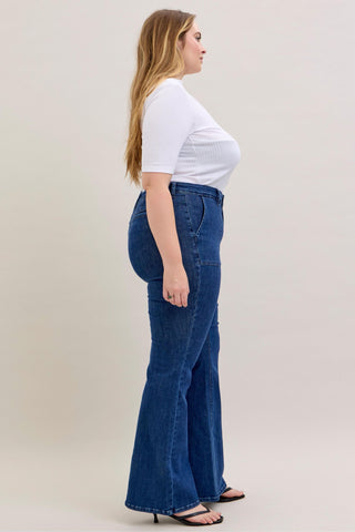 Judy Blue High Waist Front Patch & Welt Pockets Flare Denim Jeans 881025