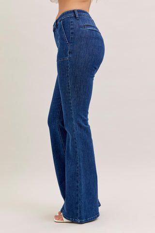 Judy Blue High Waist Front Patch & Welt Pockets Flare Denim Jeans 881025