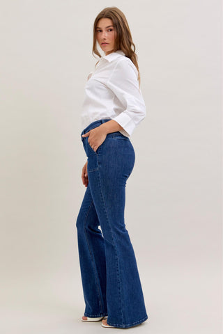 Judy Blue High Waist Front Patch & Welt Pockets Flare Denim Jeans 881025