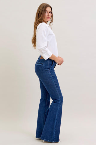 Judy Blue High Waist Front Patch & Welt Pockets Flare Denim Jeans 881025