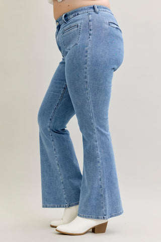 Judy Blue High Waist Front Patch & Welt Pockets Flare Denim Jeans 881055