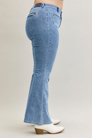Judy Blue High Waist Front Patch & Welt Pockets Flare Denim Jeans 881055