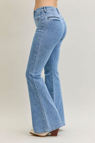 Judy Blue High Waist Front Patch & Welt Pockets Flare Denim Jeans 881055