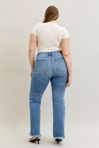 Judy Blue High Waist Front Pintuck Detail & Fray Hem Flare Denim Jeans 82687