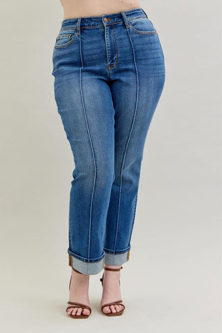 Judy Blue High Waist Front Seam Detail & Cuffed Straight Denim Jeans 82571