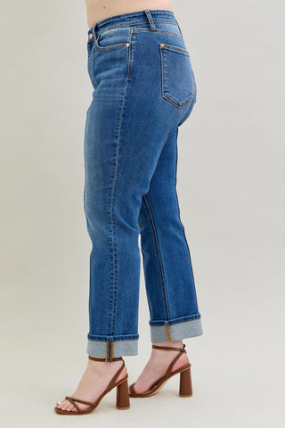 Judy Blue High Waist Front Seam Detail & Cuffed Straight Denim Jeans 82571