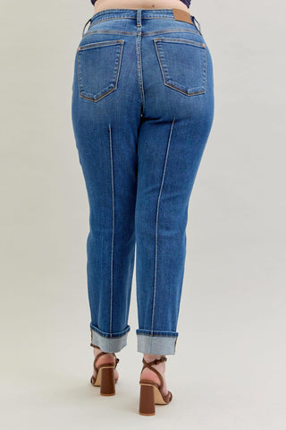 Judy Blue High Waist Front Seam Detail & Cuffed Straight Denim Jeans 82571
