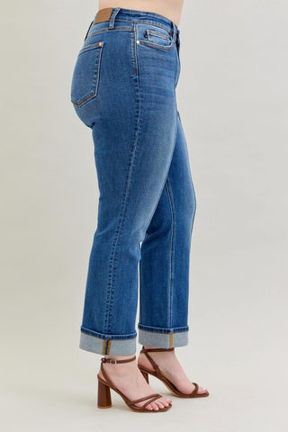 Judy Blue High Waist Front Seam Detail & Cuffed Straight Denim Jeans 82571