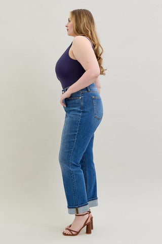 Judy Blue High Waist Front Seam Detail & Cuffed Straight Denim Jeans 82571
