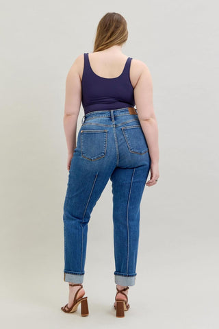 Judy Blue High Waist Front Seam Detail & Cuffed Straight Denim Jeans 82571
