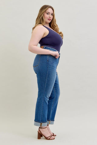 Judy Blue High Waist Front Seam Detail & Cuffed Straight Denim Jeans 82571