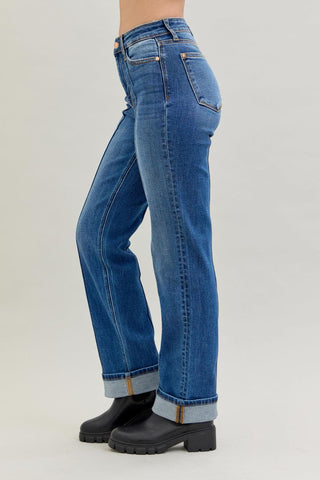 Judy Blue High Waist Front Seam Detail & Cuffed Straight Denim Jeans 82571