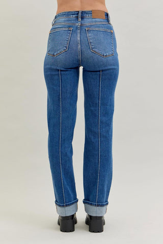 Judy Blue High Waist Front Seam Detail & Cuffed Straight Denim Jeans 82571