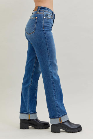 Judy Blue High Waist Front Seam Detail & Cuffed Straight Denim Jeans 82571